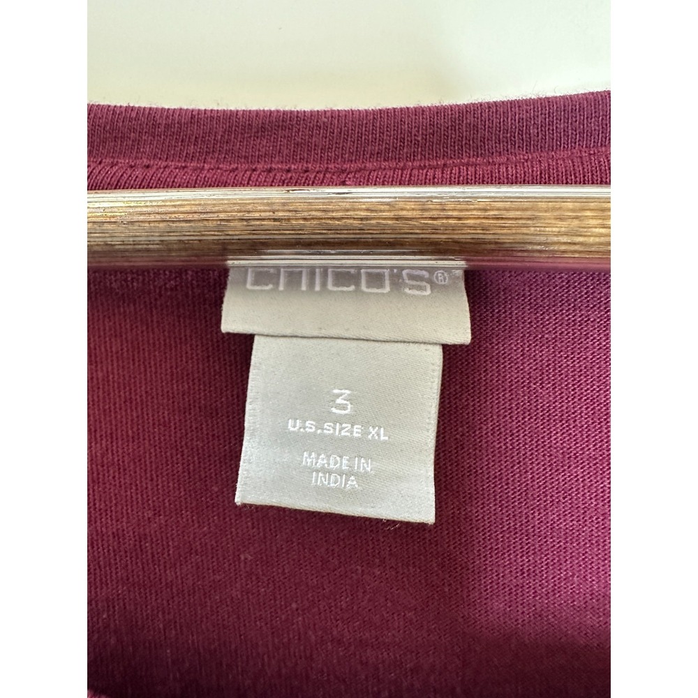 Chico's Embroidered Floral Balloon Sleeve Knit Top Women's Size 3 16 XL Burgundy - Picture 5 of 9